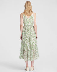 Robe longue en soie à motif cachemire vert menthe