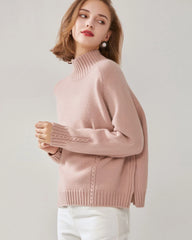 Pull en Cachemire à Col Montant et Tricot Nœud
