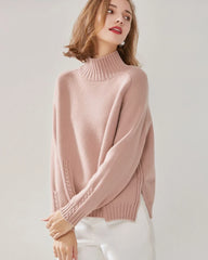 Pull en Cachemire à Col Montant et Tricot Nœud