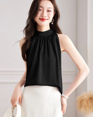 Blouse en soie sans manches à col montant