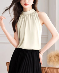 Blouse en soie sans manches à col montant