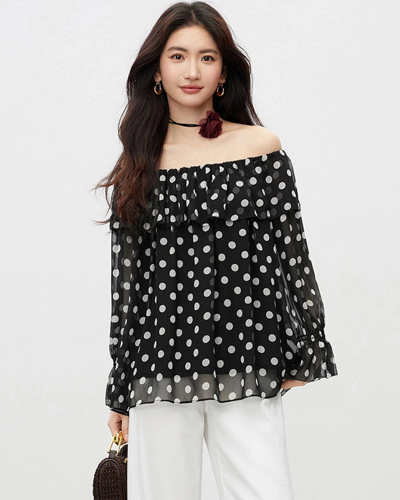 Blouse en georgette de soie à épaules dénudées