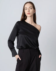 Blouse en Soie à Épaule Dégagée et Manches Longues