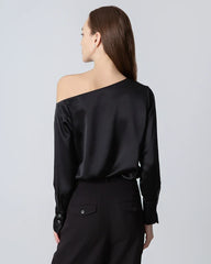 Blouse en Soie à Épaule Dégagée et Manches Longues