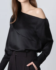 Blouse en Soie à Épaule Dégagée et Manches Longues
