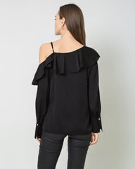 Chemise en Soie à Manches Longues et Volant sur Une Épaule
