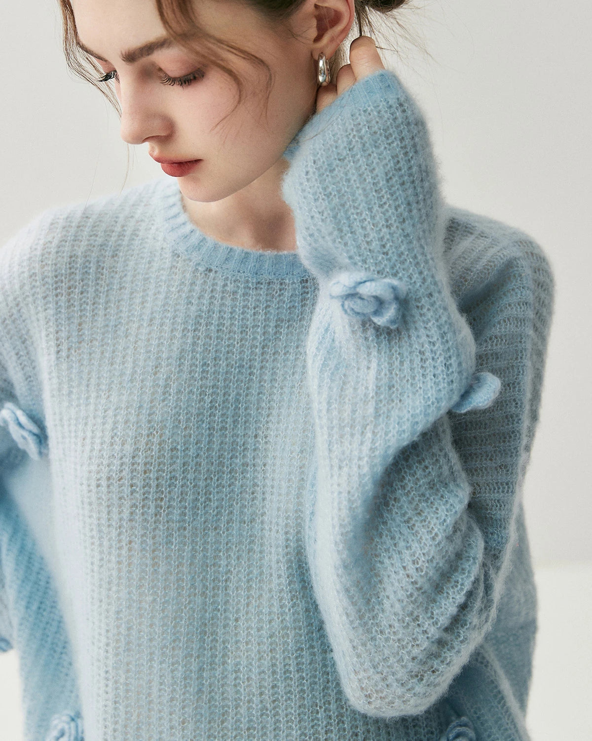 Pull oversize en soie et cachemire fleuri