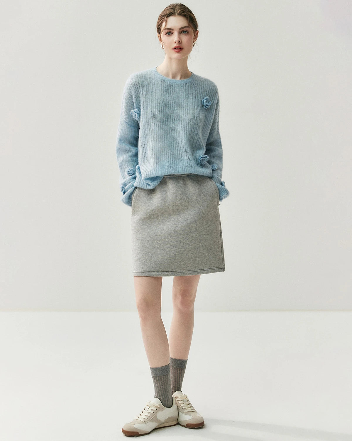 Pull oversize en soie et cachemire fleuri