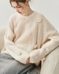 Pull oversize en soie et cachemire fleuri