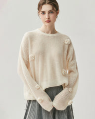 Pull oversize en soie et cachemire fleuri