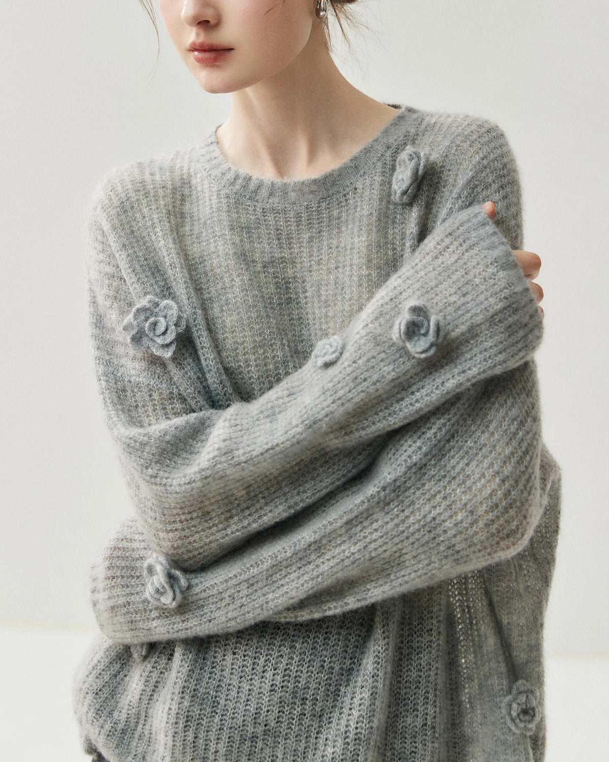 Pull oversize en soie et cachemire fleuri