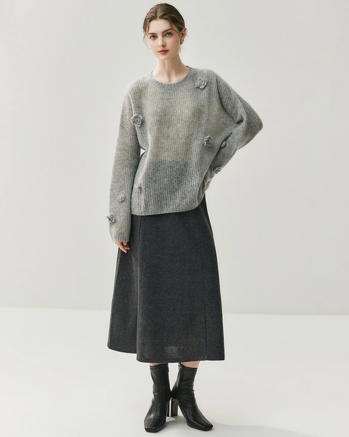 Pull oversize en soie et cachemire fleuri
