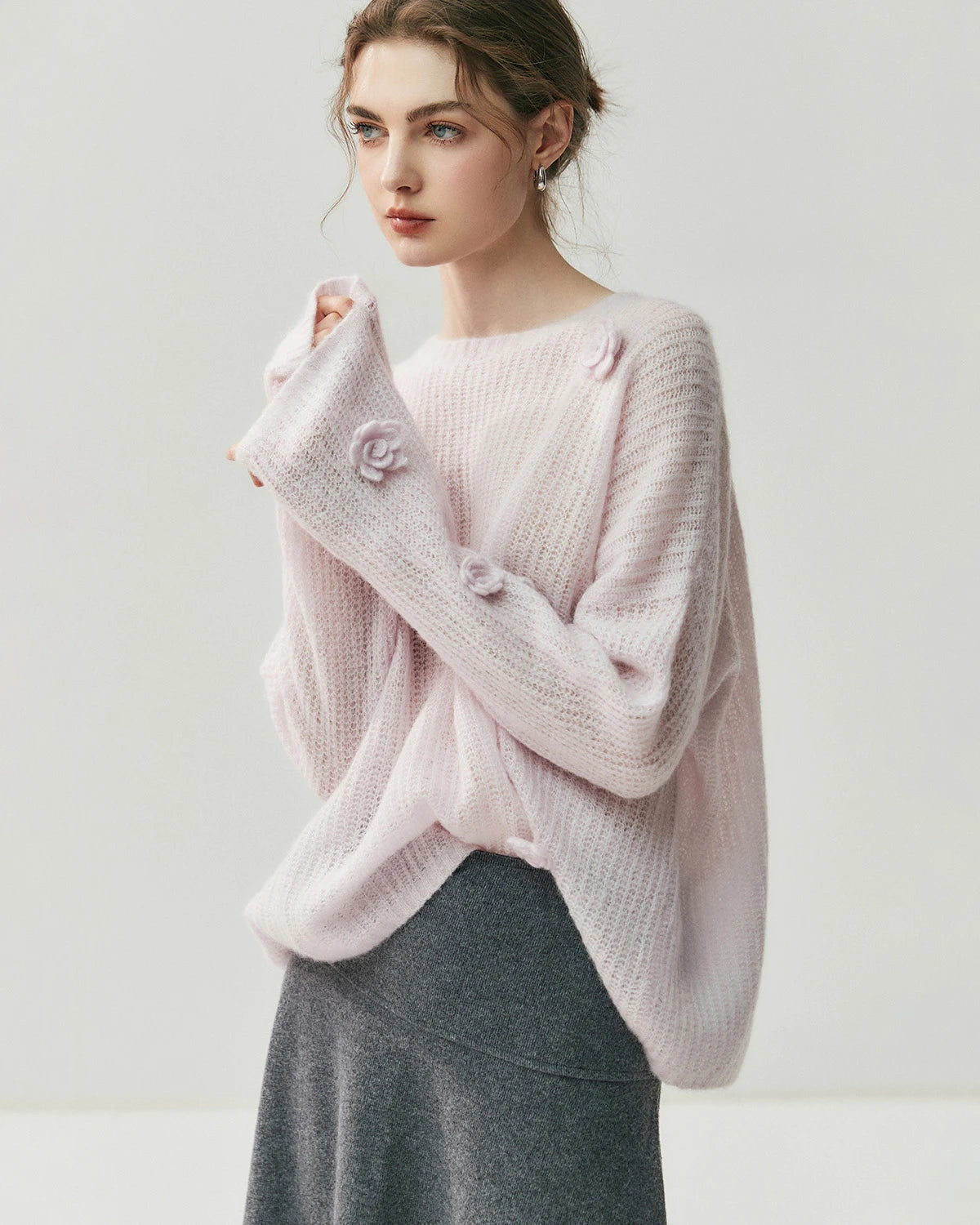 Pull oversize en soie et cachemire fleuri