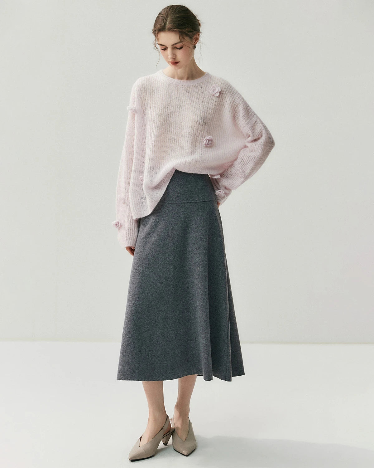 Pull oversize en soie et cachemire fleuri