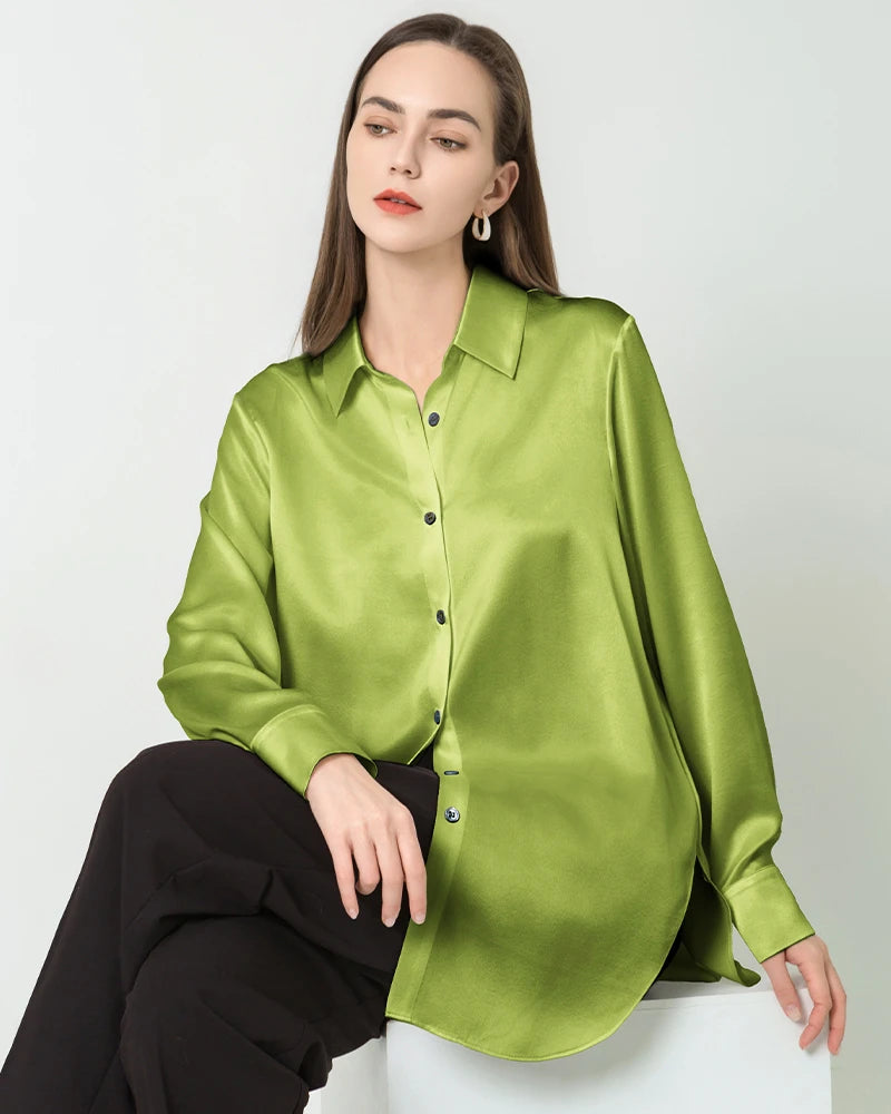 Chemise Boutonnée Oversize en Satin de Soie