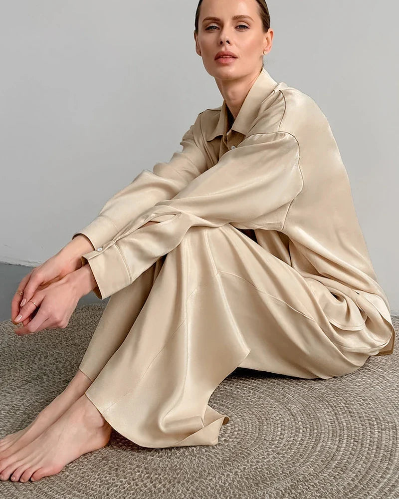 Ensemble de Pyjama en Soie Oversize Longueur Complète