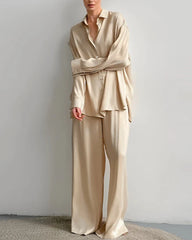Ensemble de Pyjama en Soie Oversize Longueur Complète