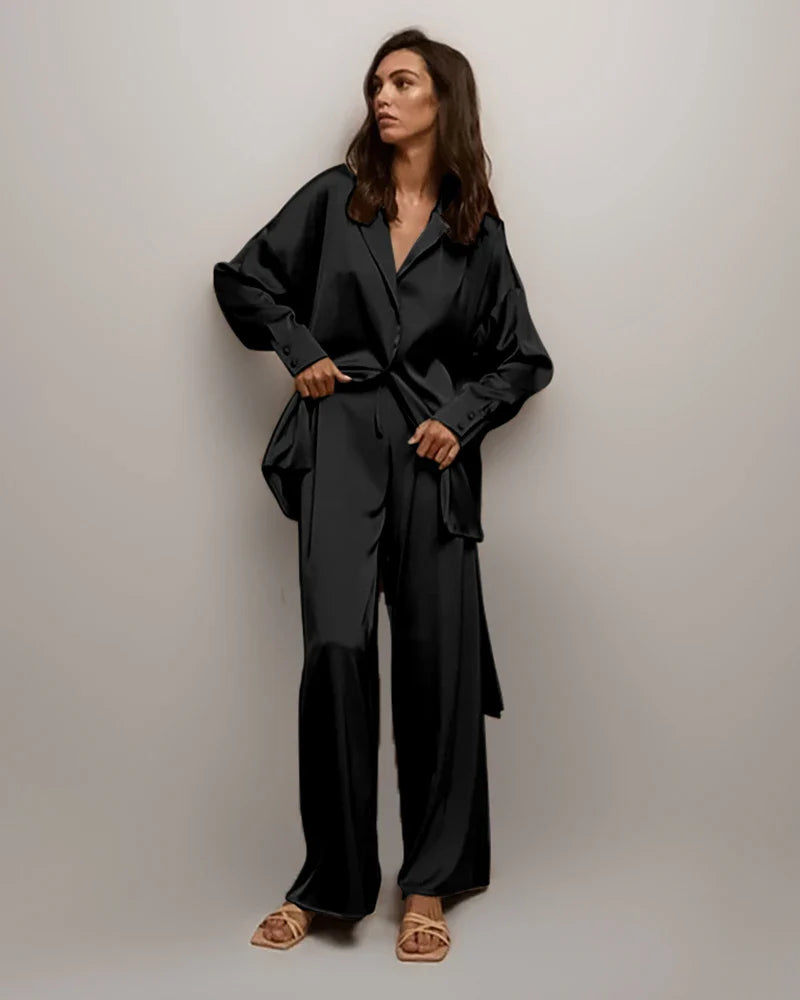Ensemble de Pyjama en Soie Oversize avec Ceinture