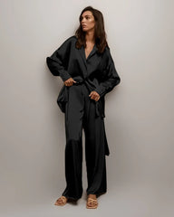 Ensemble de Pyjama en Soie Oversize avec Ceinture
