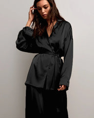 Ensemble de Pyjama en Soie Oversize avec Ceinture