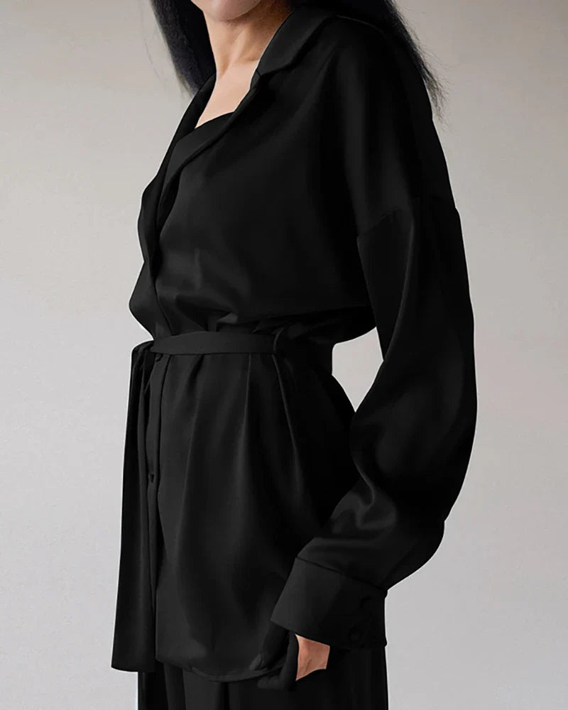 Ensemble de Pyjama en Soie Oversize avec Ceinture