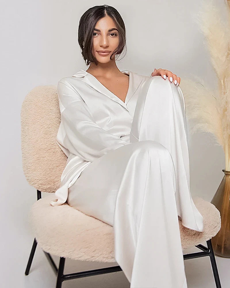 Ensemble de Pyjama en Soie Oversize avec Ceinture