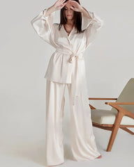 Ensemble de Pyjama en Soie Oversize avec Ceinture