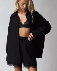 Ensemble de Pyjama en Soie Chemise Oversize et Short