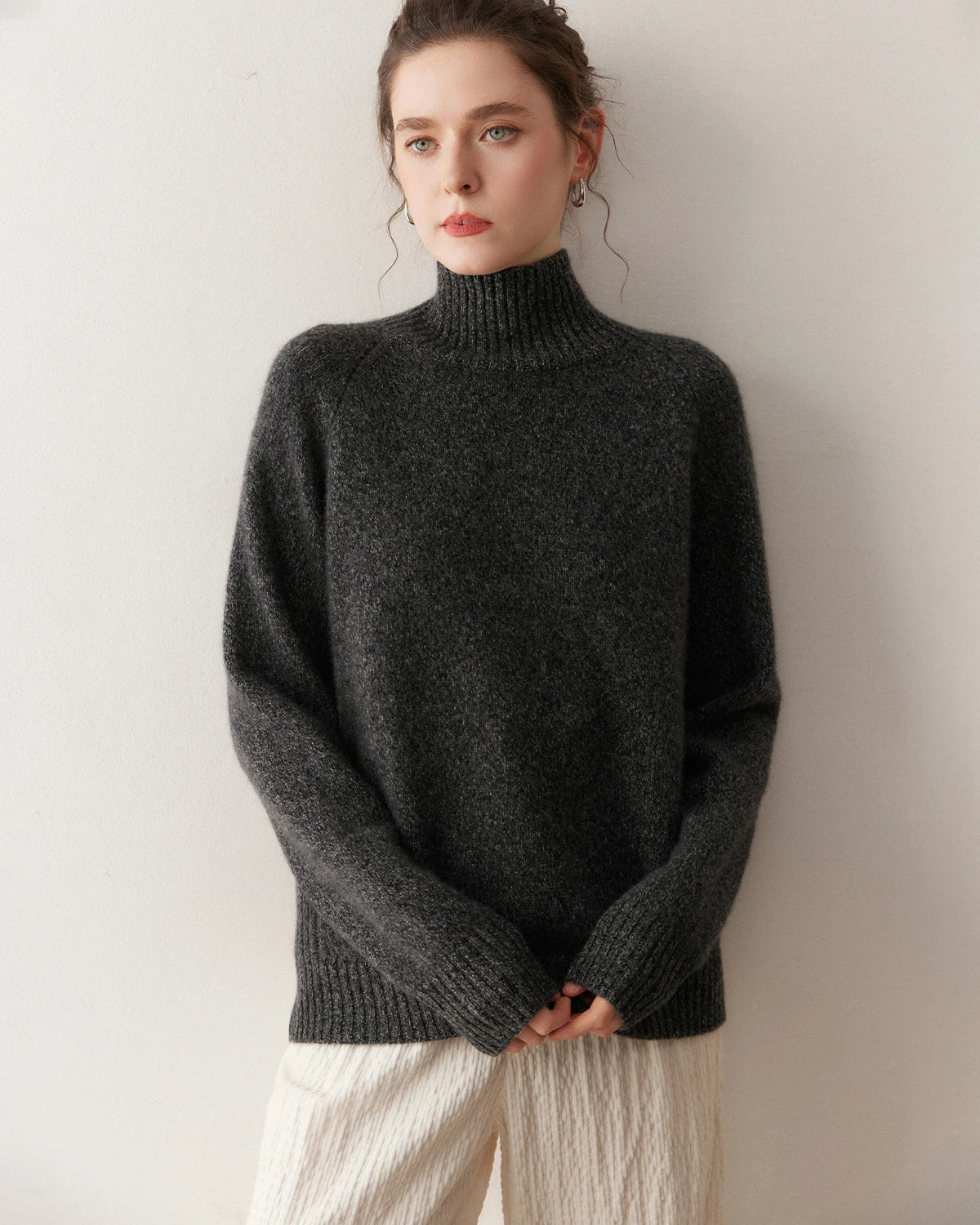 Pull à col roulé oversize en cachemire pour femme