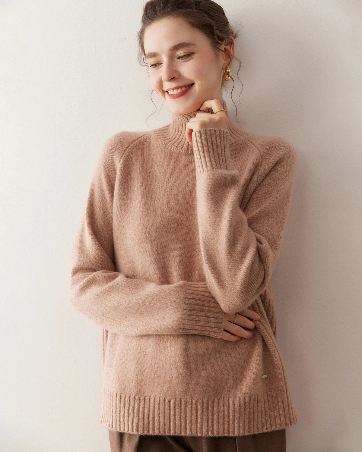 Pull à col roulé oversize en cachemire pour femme