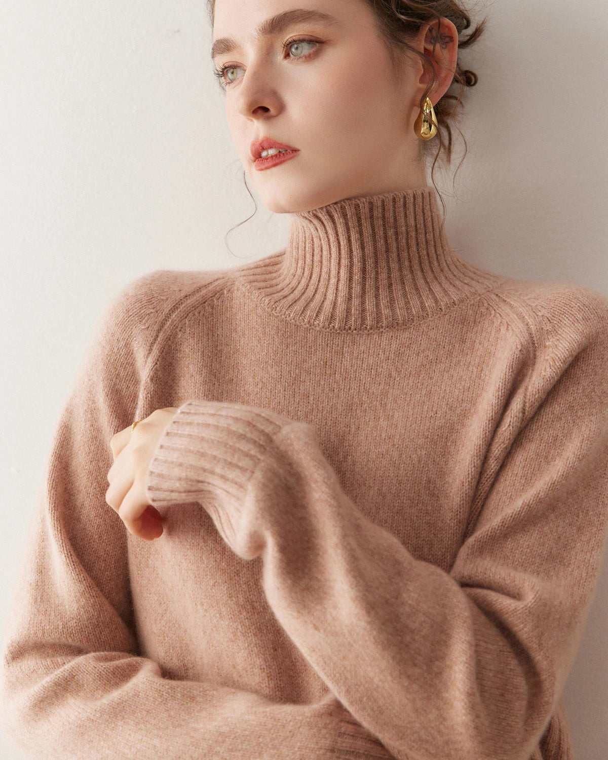 Pull à col roulé oversize en cachemire pour femme