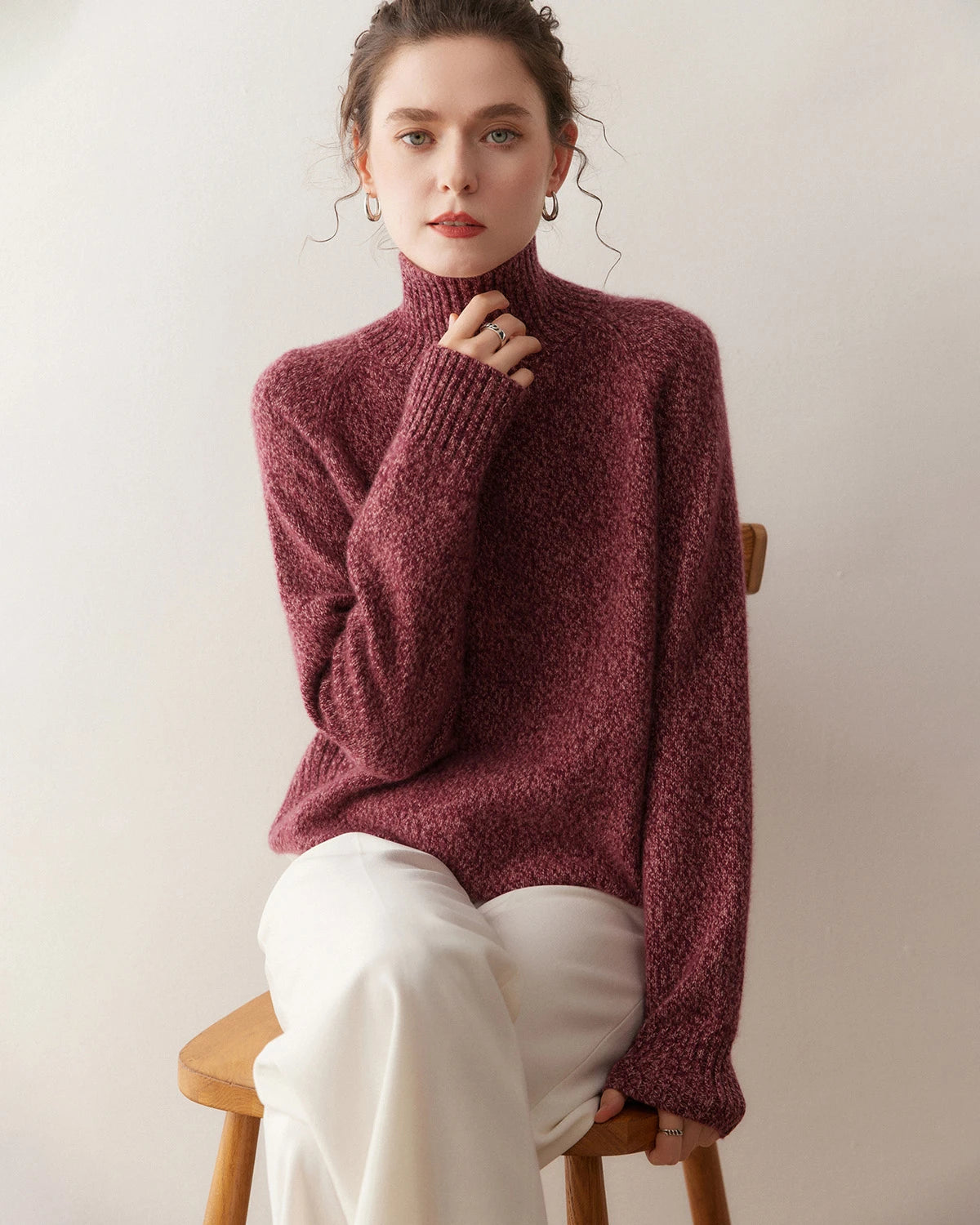 Pull à col roulé oversize en cachemire pour femme