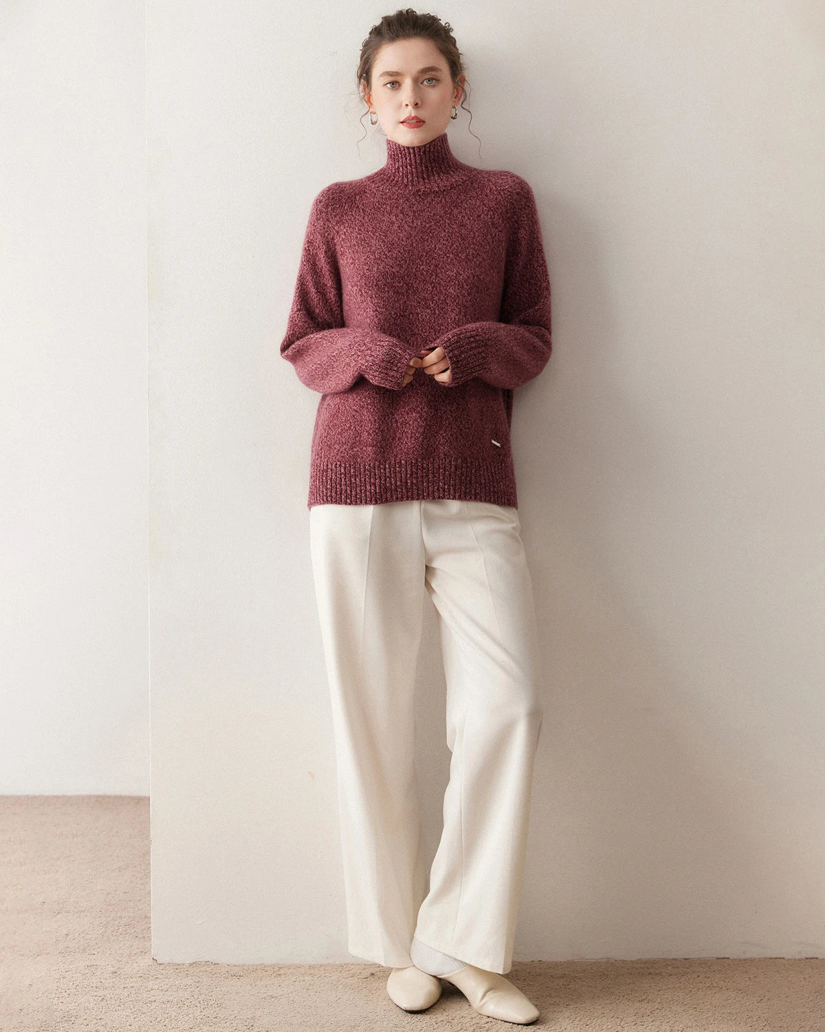 Pull à col roulé oversize en cachemire pour femme