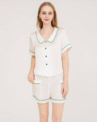 Ensemble Pyjama Court en Soie avec Bordure Contrastée