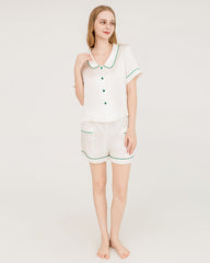 Ensemble Pyjama Court en Soie avec Bordure Contrastée