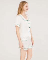 Ensemble Pyjama Court en Soie avec Bordure Contrastée