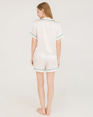 Ensemble Pyjama Court en Soie avec Bordure Contrastée