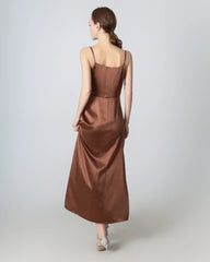 Robe Maxi en Soie à Col Bénitier et Plissé