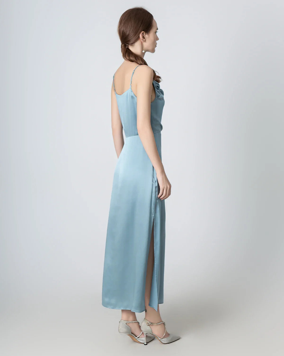 Robe Maxi en Soie à Col Bénitier et Plissé