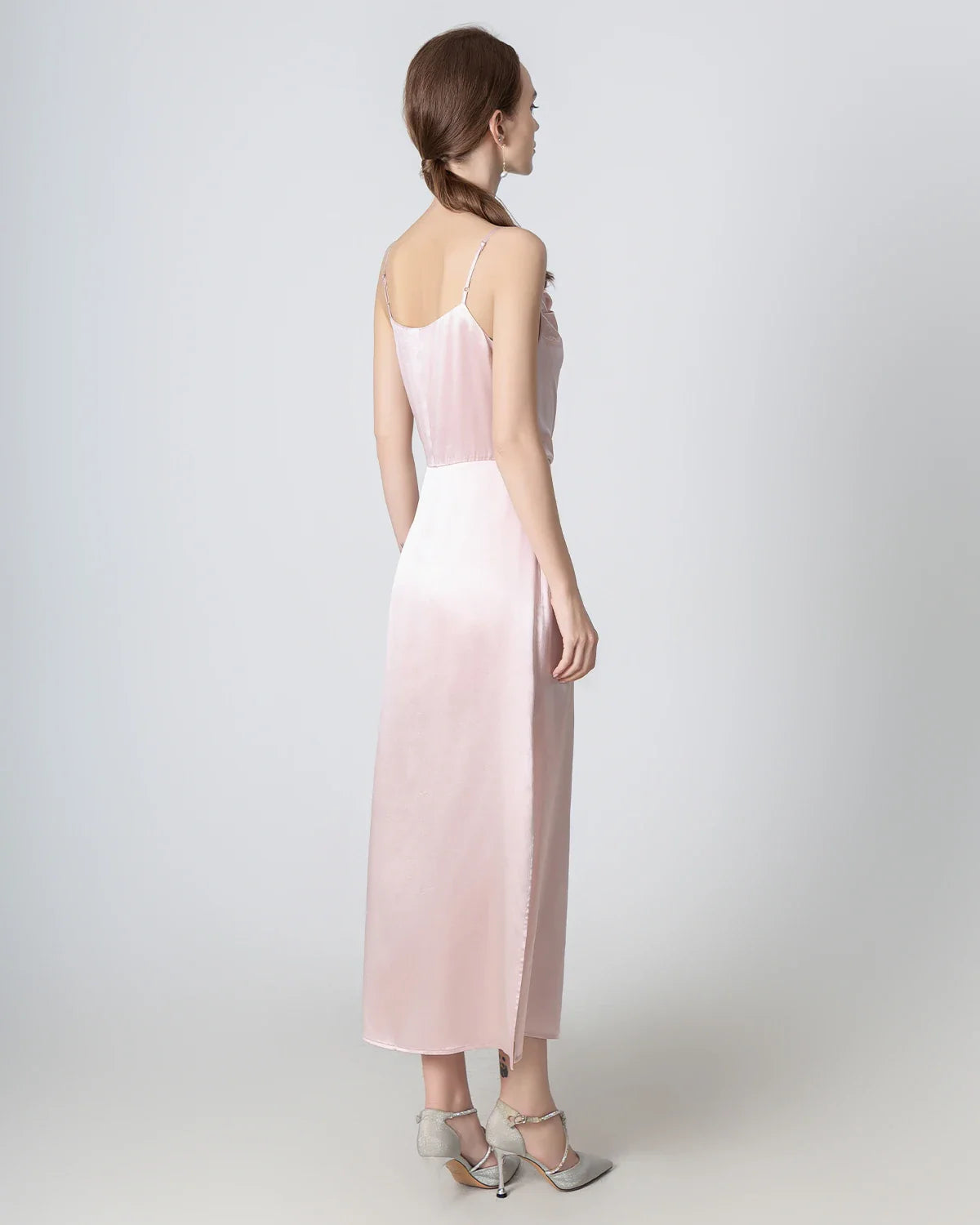 Robe Maxi en Soie à Col Bénitier et Plissé