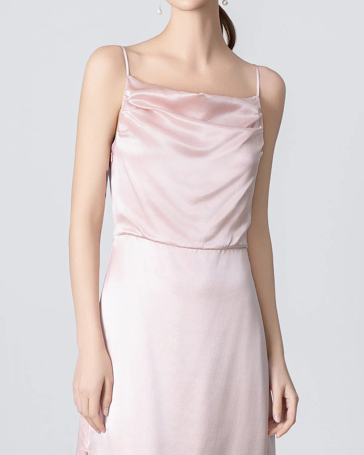 Robe Maxi en Soie à Col Bénitier et Plissé