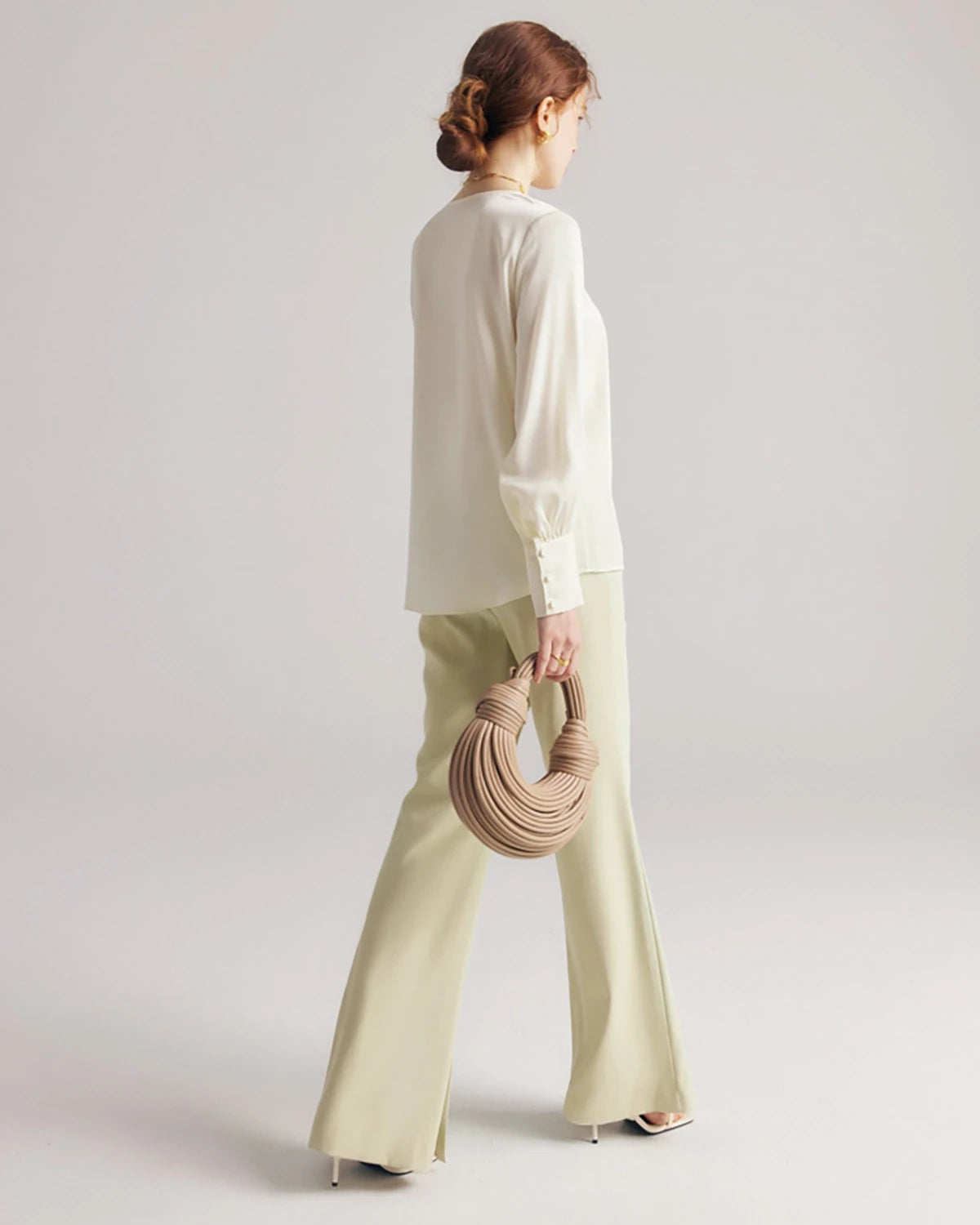 Blouse en Soie à Col Rond Plissé