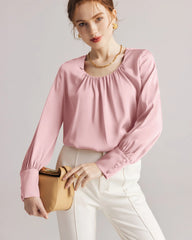Blouse en Soie à Col Rond Plissé