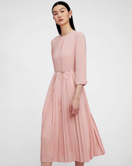 Robe en Soie Plissée à Manches 3/4
