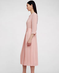 Robe en Soie Plissée à Manches 3/4