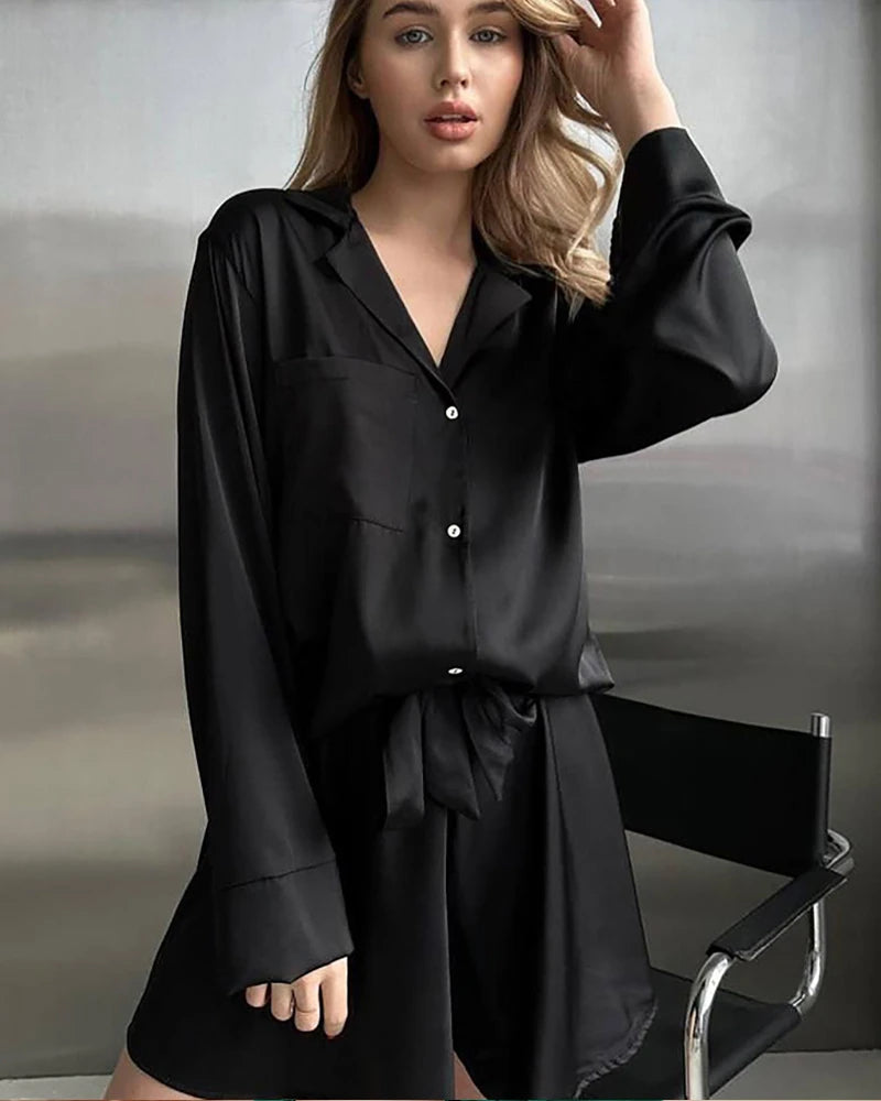 Pyjama en Soie Plusieurs Tailles - Chemise et Short