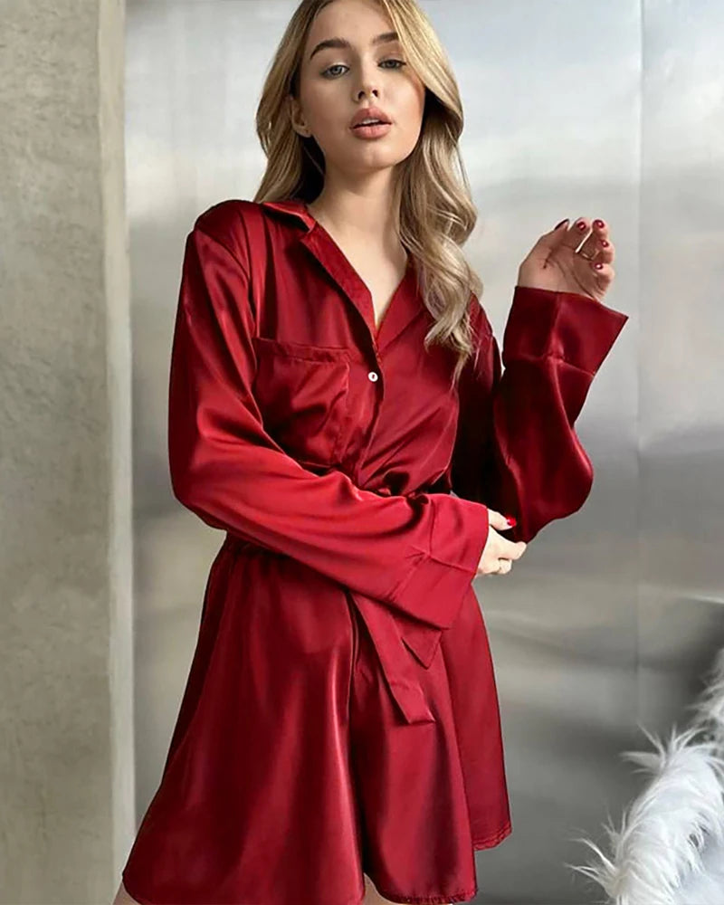 Pyjama en Soie Plusieurs Tailles - Chemise et Short