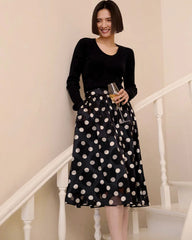 Blouse et jupe en soie à pois
