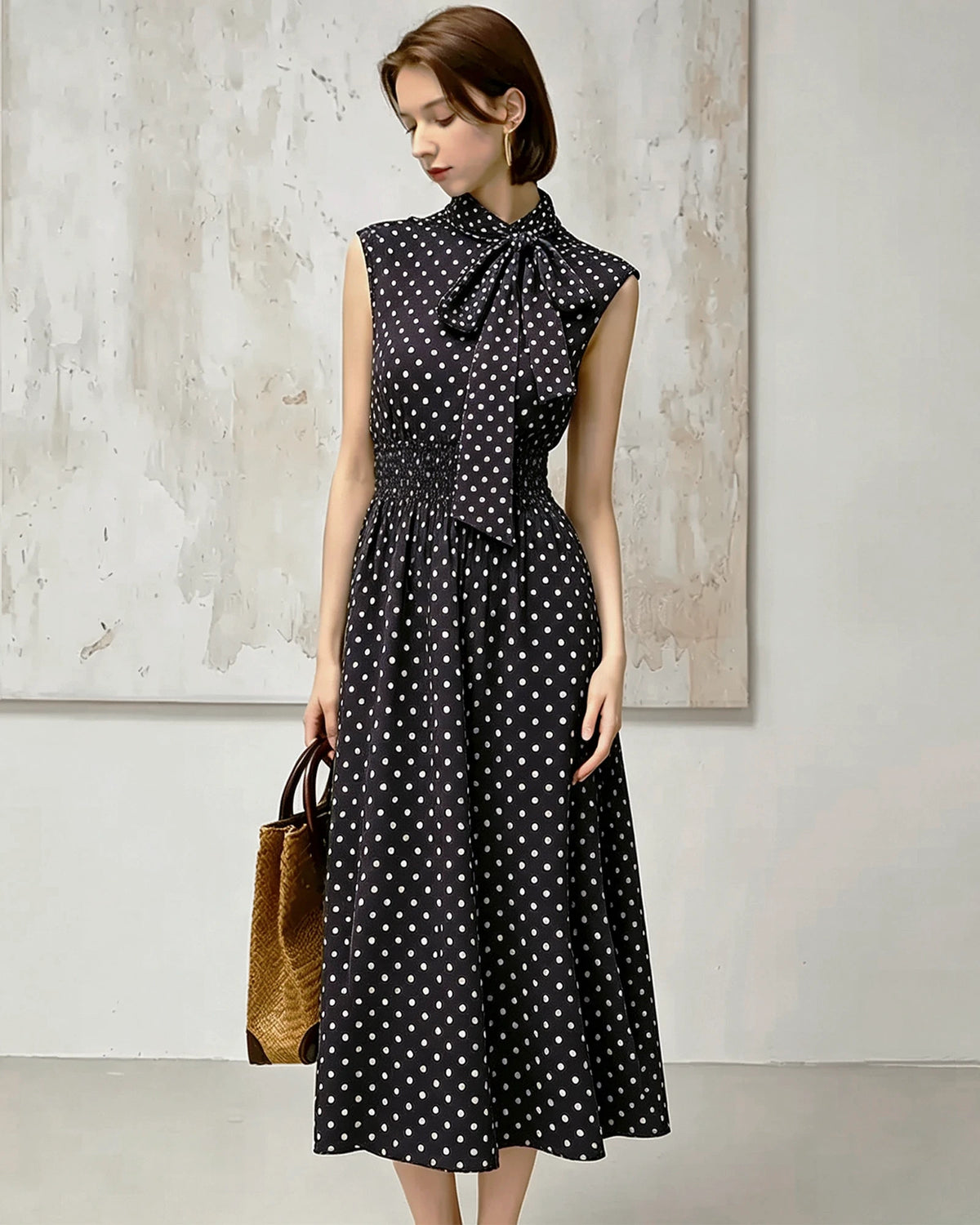 Robe midi en soie 19 mommes à pois avec col montant