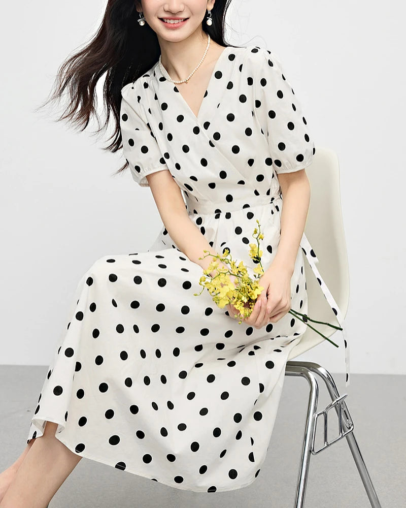 Robe en soie à pois – Manches courtes